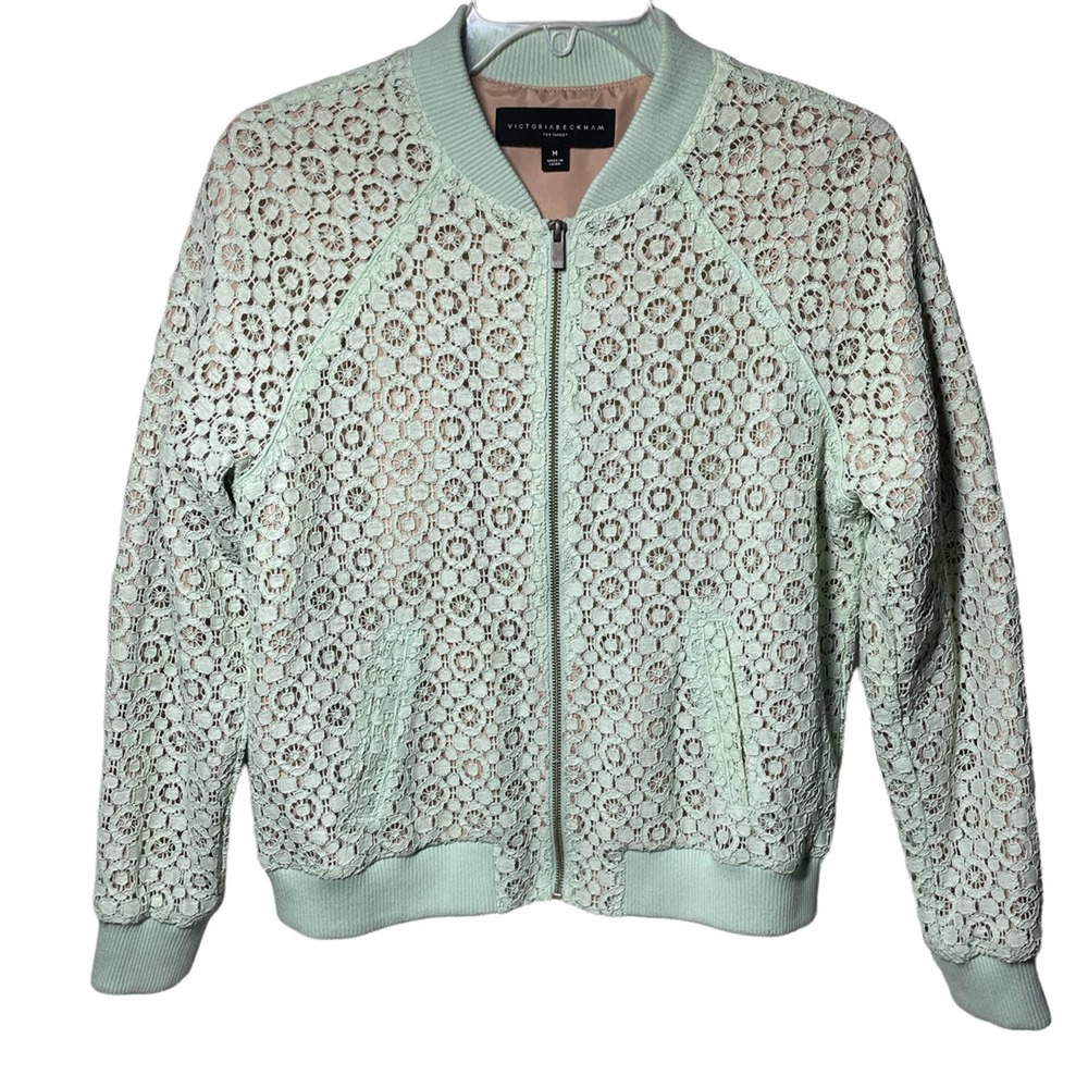 Victoria Beckham Jacket Size M Bomber Target Collab Trendy Green Lace Ov…